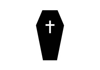 Obraz premium A black coffin with a white cross symbol on a white background in a minimalist vector illustration