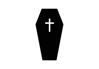 Obraz premium A stark black coffin with a white cross centered against a plain white background in minimalist style