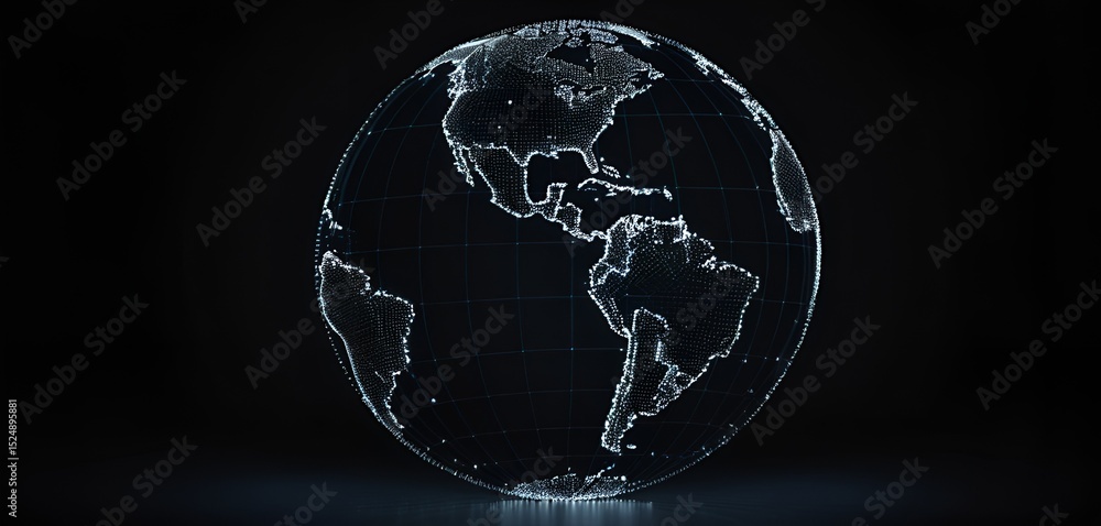 Aufkleber digital visualization of earth showing continents formed by shining points on a dark background.