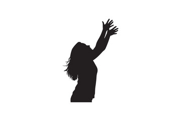 Woman Reaching Up Silhouette Illustration - Lady Hands Up Gesture