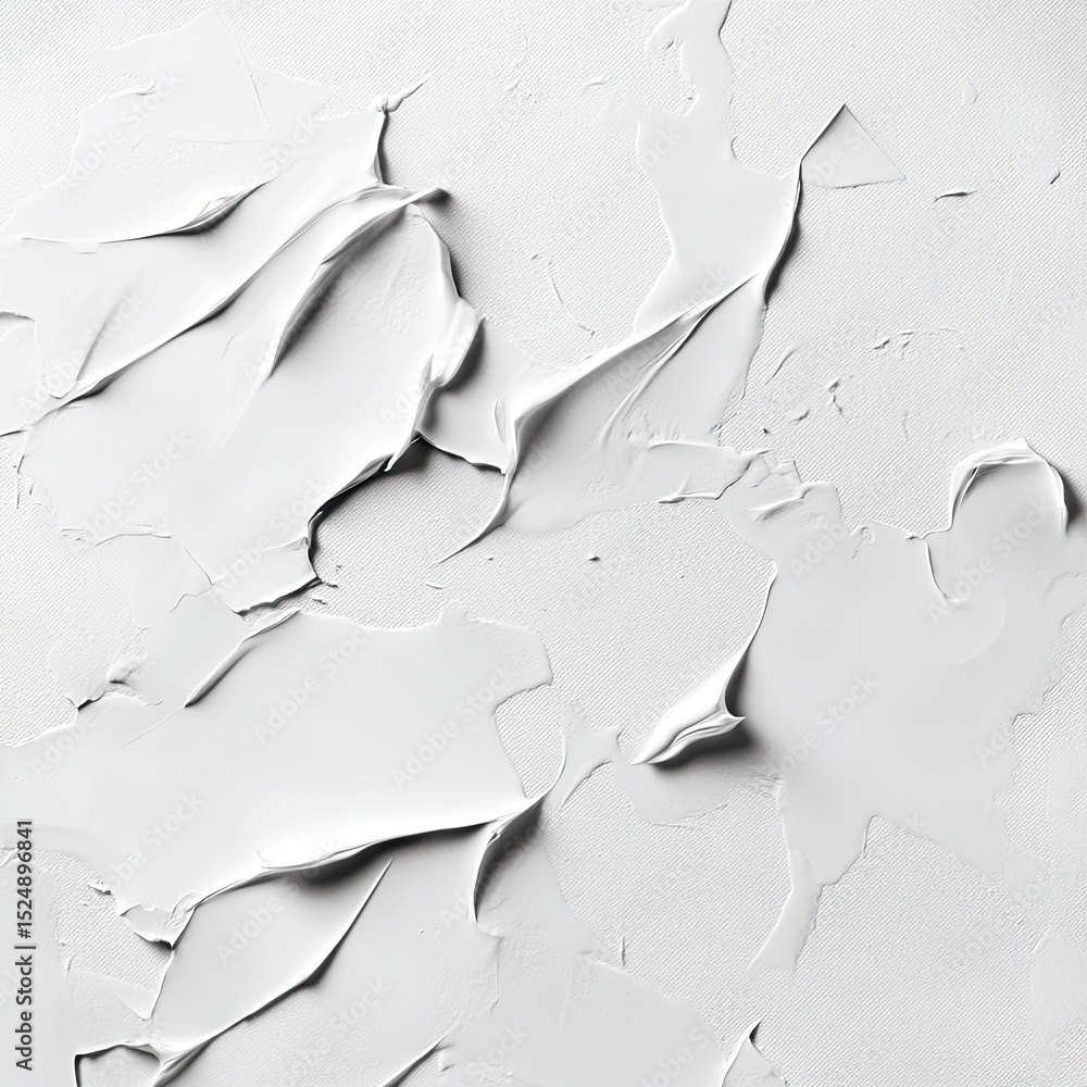 Poster abstract textured white surface with cracked and peeling paint, creating a dynamic interplay of ligh