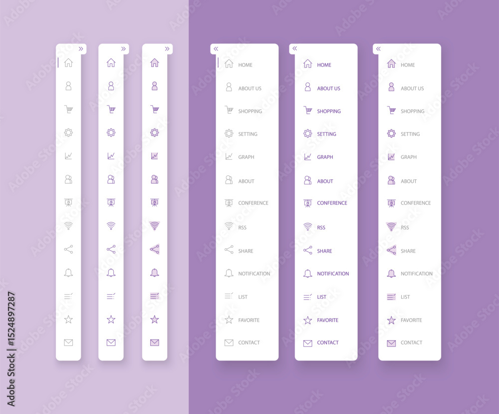 Poster elements set for the responsive website. vertical menu bar. flat design. web template
