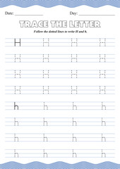 Printable Letter H Tracing Worksheet – Handwriting Practice for Preschool and Kindergarten – Uppercase and Lowercase H

