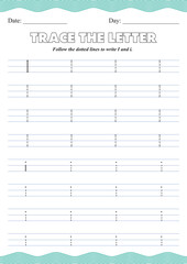 Letter I Tracing Worksheet &ndash; Alphabet Handwriting Practice Printable for Preschool and Kindergarten &ndash; Uppercase and Lowercase I

