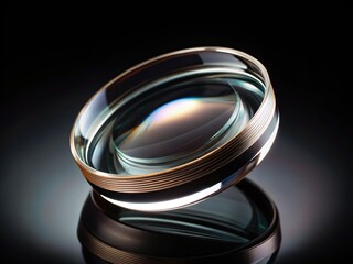 Close-up of a High-Quality Camera Lens Element with Detailed Rings and Glass