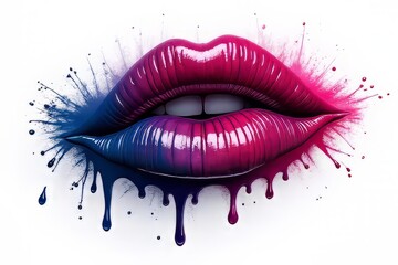 Vibrant, dripping lips in pink and purple makeup art