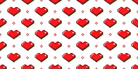 Retro pixel heart seamless pattern 4K wallpaper 8-bit 16-bit red hearts white background nostalgic