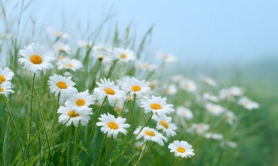 A lush field of daisies. Countless daisies as white as snow are in full bloom, Generative AI