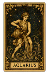 Obraz premium Elegant Aquarius Zodiac Sign Artwork Water Bearer Celestial Design Astrology Mystic Illustration