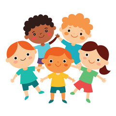 Cheerful Diverse Children Illustration Vector Graphic of Happy Kids Together