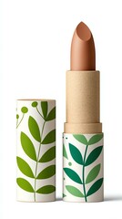 Isolated on white Eco lipstick tube in sustainable packaging designed Eco-friendly lipstick in a botanical designed tube, perfect for sustainable makeup lovers.