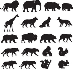 Animal Silhouettes Vector Collection Featuring Wild and Farm Animals