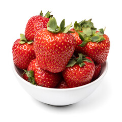 Healthy food and ingredients - Ceramic bowl with natural organic ripe strawberries isolated on white background with built-in clipping path