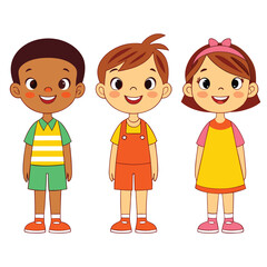 Happy Diverse Kids Illustration Cartoon Children on White Background