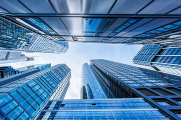 Frankfurt skyline skyscrapers with banks modern work office buildings in Frankfurt, Germany
