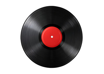 a red sticker on a vinyl record in the center isolated on a transparent background