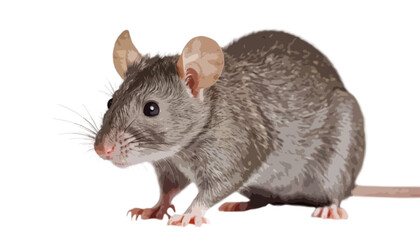 Curious gray rat isolated on transparent background 
