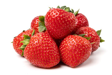 Healthy food and ingredients - Bunch of natural organic ripe strawberries isolated on white background with built-in clipping path