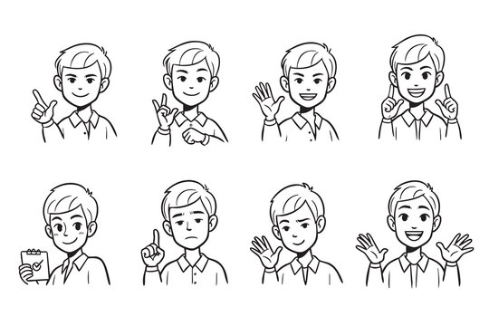 Collection of Diverse Male Character Illustrations Line Art for Animation, Comics, and Design Projects