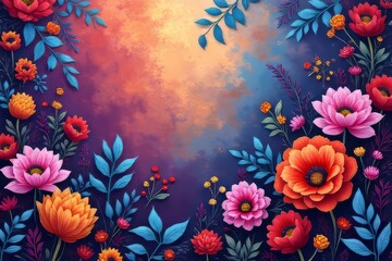 Vibrant Floral Arrangement Art with Detailed Flowers and Leaves