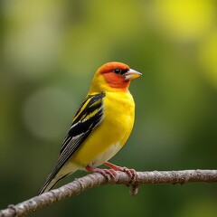 Vibrant Yellow and Red Bird Perched on Branch - Beautiful Wildlife Photography