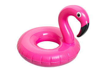 Inflatable pink flamingo buoy ring, solitary isolated on a transparent background