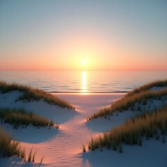 Obraz premium Sunset reflecting over calm lake and river under colorful sky