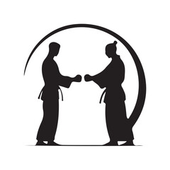 Vector illustration of two karate athletes in fighting stance, ready to compete. Suitable for martial arts designs, sports posters, educational materials, or fitness and self-defense themes