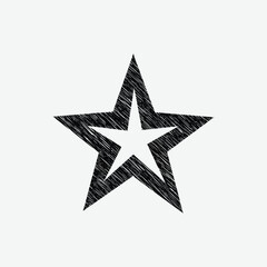 Download a simple, stylized black and white star with a textured, scratchy, hand-drawn appearance. Ideal for logos, icons, stickers, and graphic design projects.