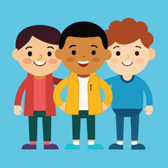 Adorable Cartoon Illustration of Three Diverse Friends