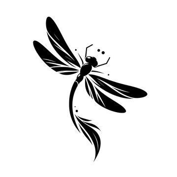 Vector silhouette of dragonfly in tribal style