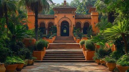 Fototapeta premium Ornate building with garden pathway