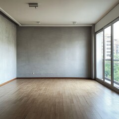 Obraz premium Empty room with hardwood floors and large window