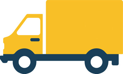 Delivery truck icon in yellow and blue flat minimal style