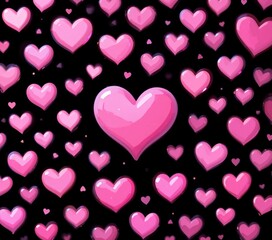 Abstract Heart Shapes on a Dark Black Background