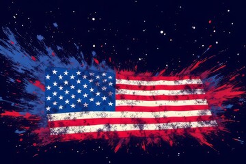 Distressed American Flag with Paint Splatter Background