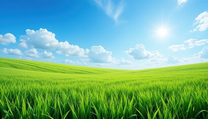 Azure Sky Over Lush Green Meadow Landscape