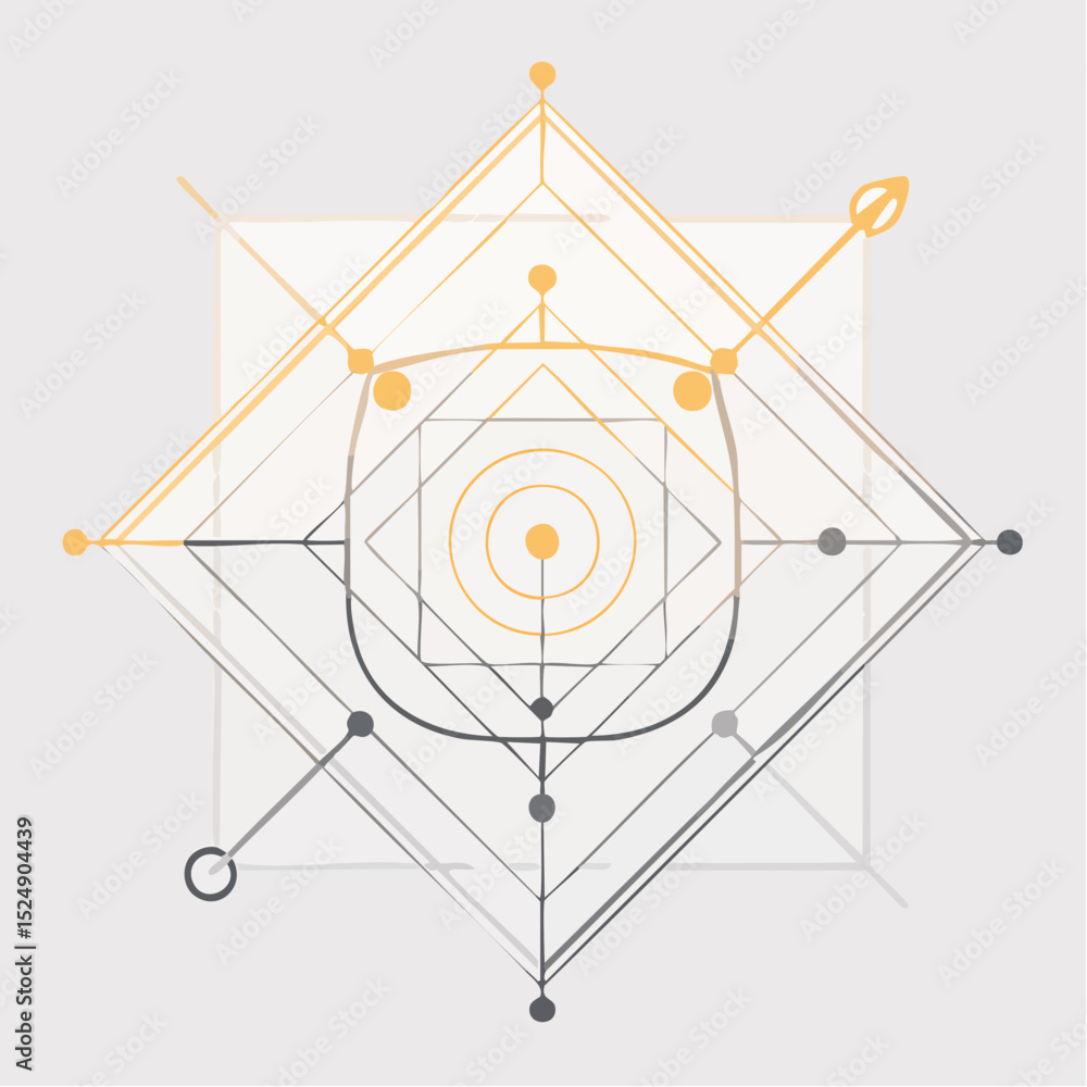 Aufkleber geometric line art with abstract forms and symmetry, thin black lines on light background, modern ve