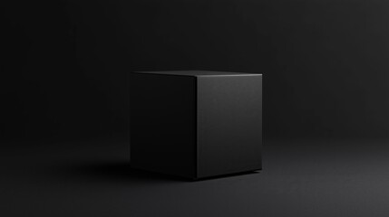 Black square cardboard box on dark background.