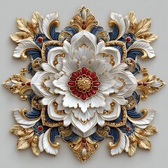 luxurious embossed mandala art with layered lotus petals and ornate leaves high resolution image