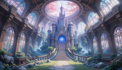 Obraz premium Enchanted Anime Fortress, Background Image