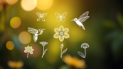 Pollinators Icon Set Outline icon set of pollinators and flowering plants bee butterfly hummingbird