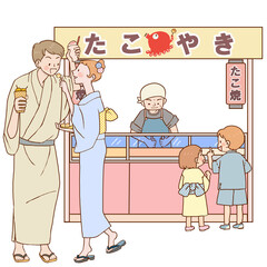 たこ焼き屋台とお客さんたち