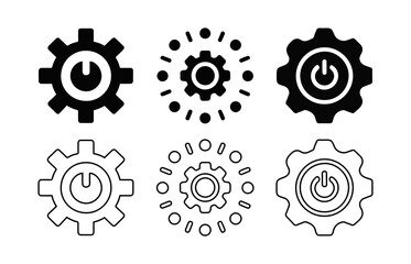 Gear Power Icon Set, Settings and Startup and Outline.