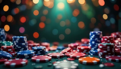 Naklejka premium Poker Chips: A Sophisticated Gambling Background Design