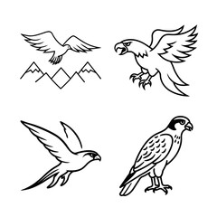 Obraz premium Majestic Eagles and Falcons Line Art Illustrations for Design Projects