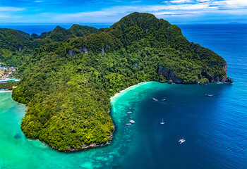 Aerial view of Monkey Beach on the Phi Phi Island, Thailand