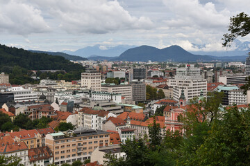 Ljubljana city view and mountains