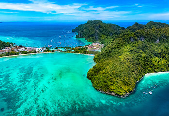 Aerial view of Monkey Beach on the Phi Phi Island, Thailand