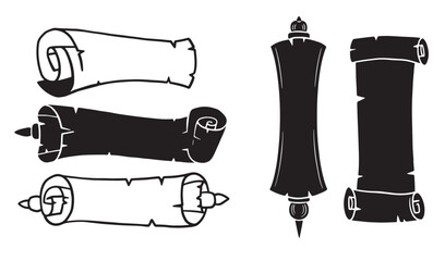 Collection of simple black and white scroll vectors in various shapes and styles